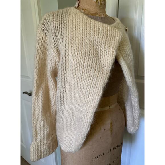Vintage I.B. Diffusion Ivory Wool/Mohair Jacket Cardigan Chunky cropped moto - Picture 12 of 16